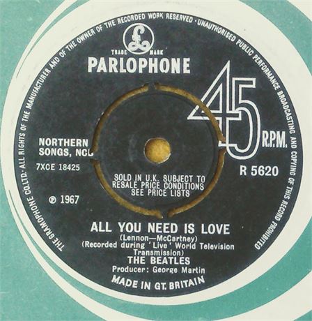 BEATLES " ALL YOU NEED IS LOVE "SUPERB MEGA RARE 72 UK 45 POLO RINGED WITH SIUK